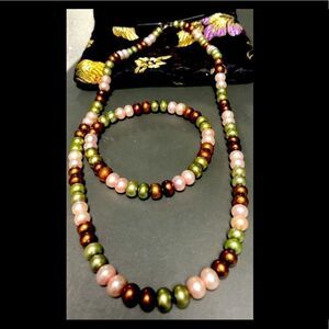 Honora Multi-Color Pearl Necklace & Bracelet Set Sterling Silver 925
